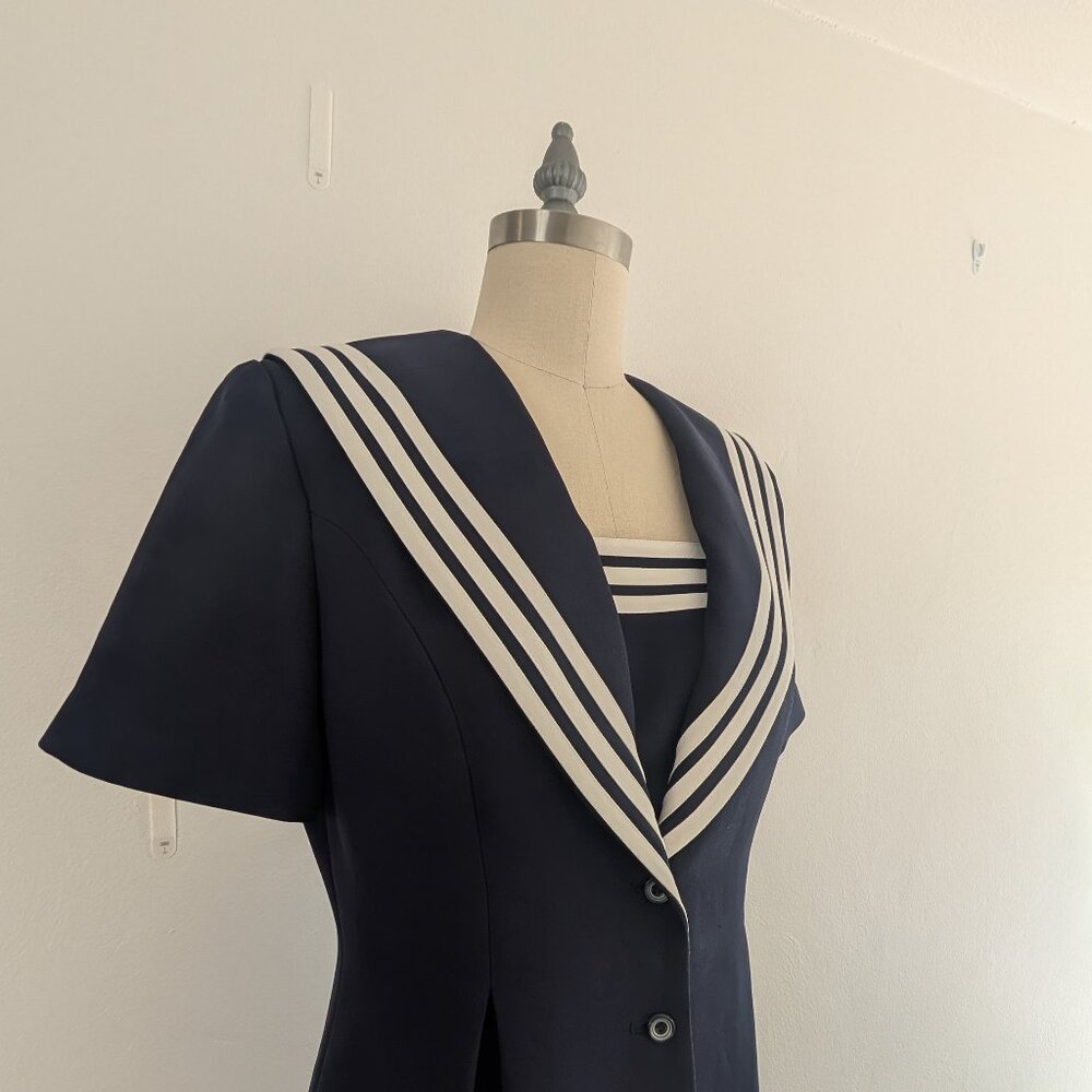 Sailor Dress Retro 90s Fashion Navy Blue Nautical Shirt Dress Sz 10